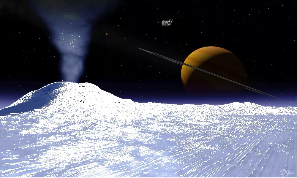 Визуализация художником поверхности Энцелада, одного из спутников Сатурна