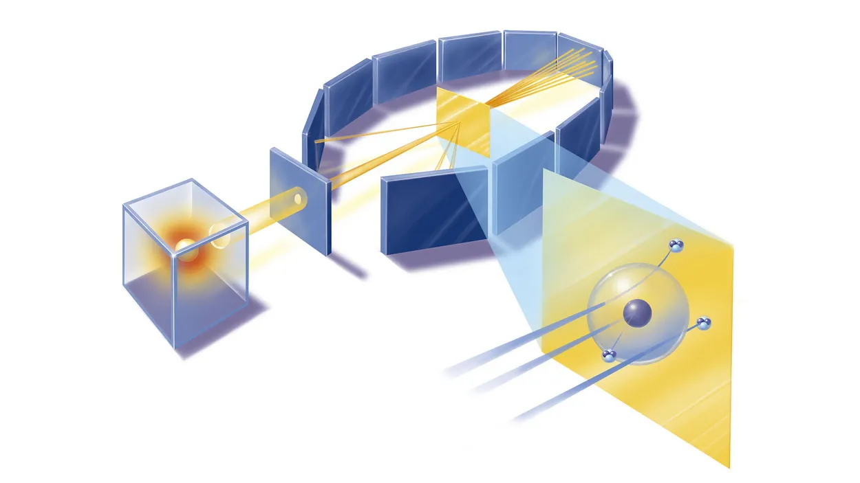 Иллюстрация устройства Резерфорда для рассеяния частиц