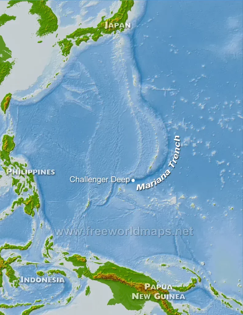 Мариинский желоб в тихом океане на карте