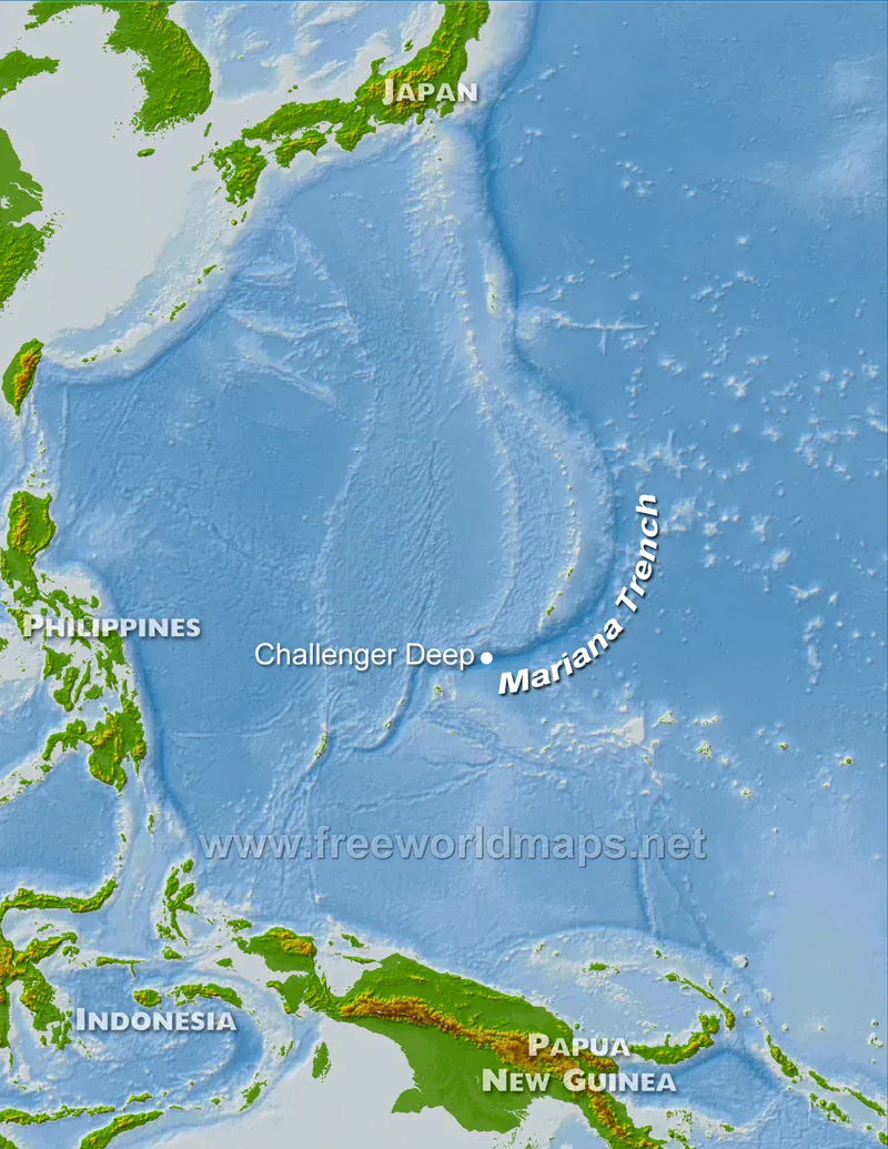 Карта, показывающая расположение Марианской впадины