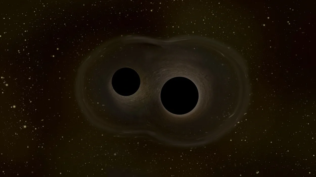 Иллюстрация двух сливающихся черных дыр