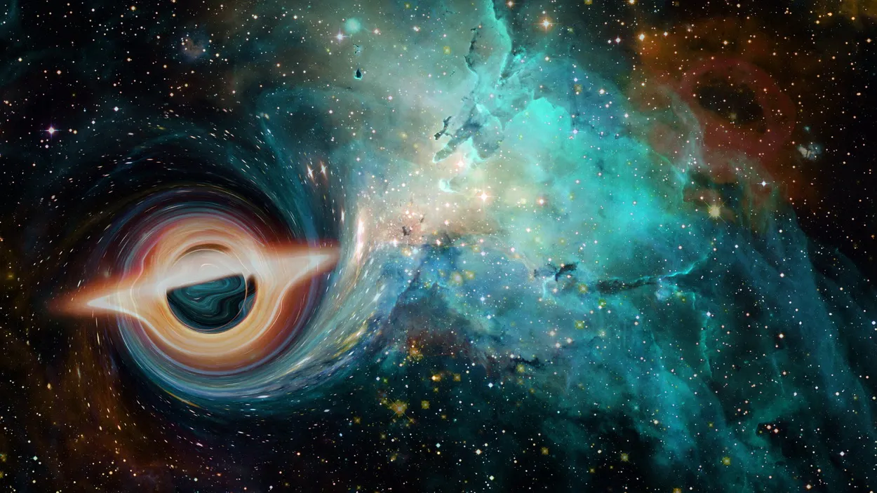 Представление художника о быстро расширяющейся сверхмассивной черной дыре издалека